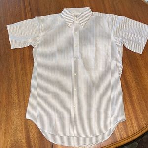 New LL Bean Seersucker Tan&Crean striped Button Down, size small